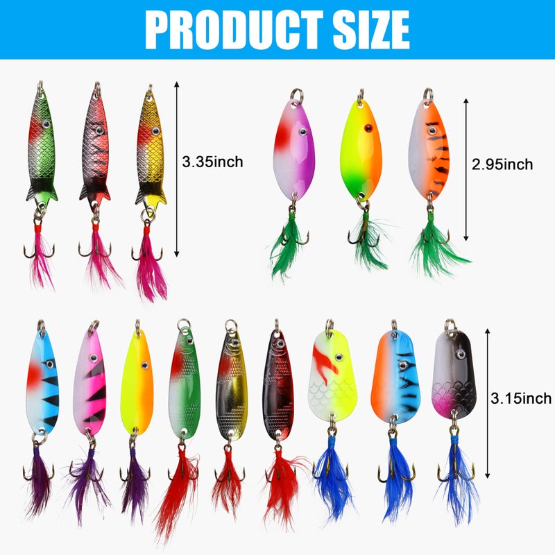 OROOTL Rooster Bait Tail Fishing Lures Kit, 30pcs Spinner Baits Trout Lures Kit Metal Spoons with Feathered Treble Hooks Inline Spinnerbaits for Bass Trout Walleye Freshwater Saltwater - Image 5